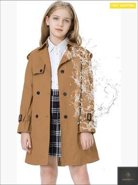 Girls Waterproof Trench Coat Double Breasted Lapel Overcoat Outerwear